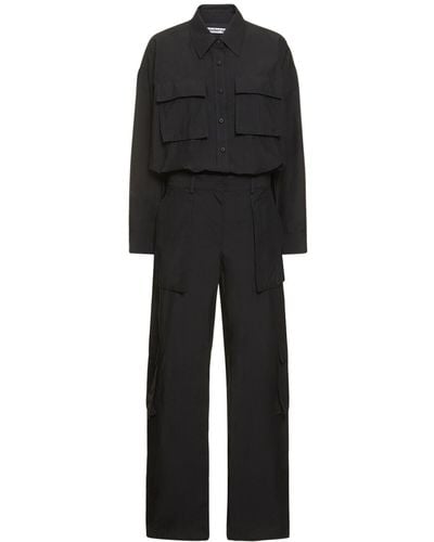 Alexander Wang Button Up Cotton Blend Cargo Jumpsuit - Black