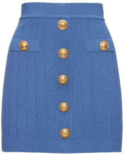 Balmain Minifalda de punto con botones - Azul