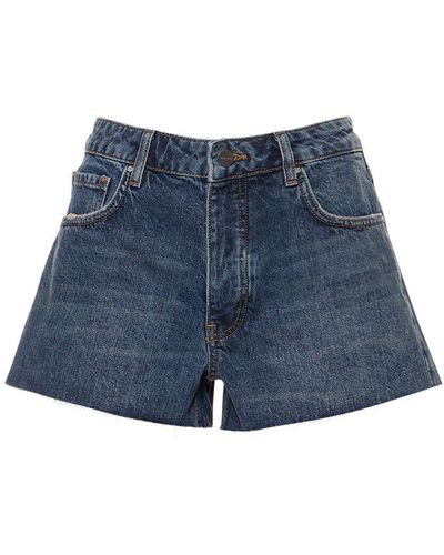 Anine Bing Leya Cotton Denim Shorts - Blue