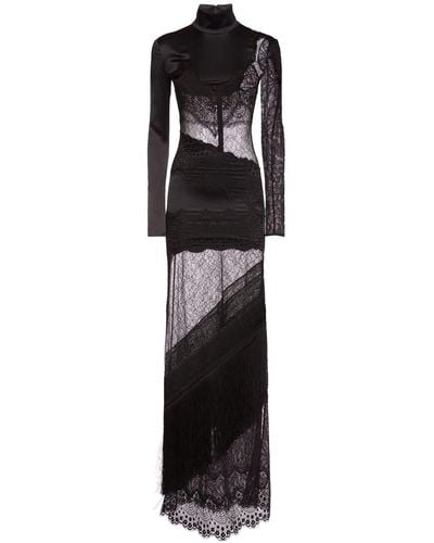 Tom Ford Patchwork Lace & Satin Long Dress - Black