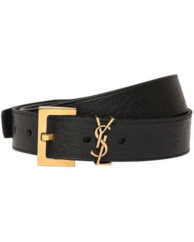 Saint Laurent Ceinture en cuir avec boucle cassandre 30 mm - Blanc