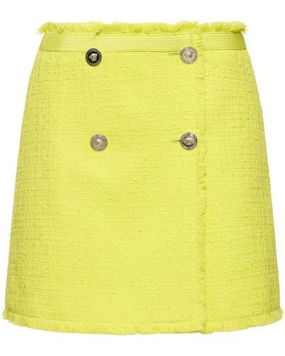 Versace Cotton Blend Tweed Mini Wrap Skirt - Yellow