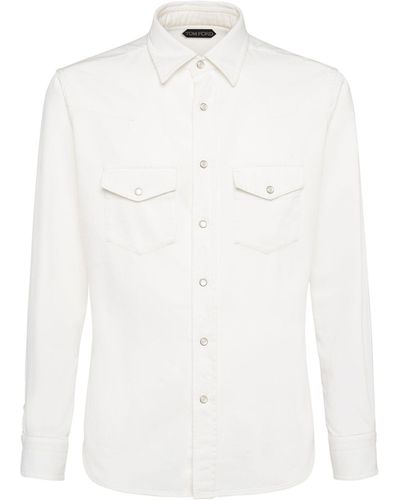 Tom Ford Camicia slim fit in denim - Bianco