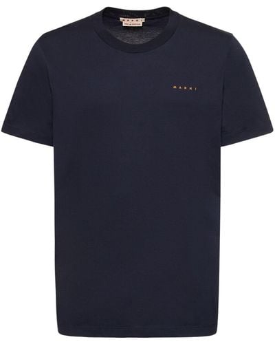 Marni Camiseta de jersey de algodón con logo bordado - Azul