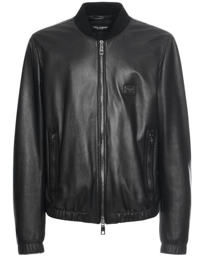 Dolce & Gabbana Zip-up Leather Bomber Jacket - Black