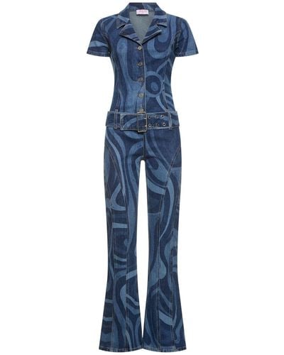 Emilio Pucci Combinaison pantalon en denim imprimé - Bleu
