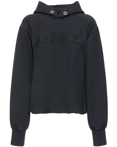 Maison Margiela Embroidered Logo Jersey Cropped Hoodie - Black