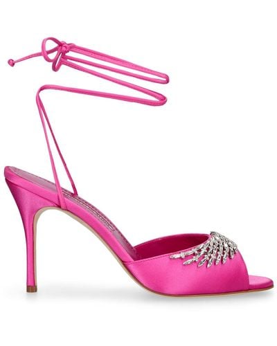 Manolo Blahnik Sandali plua in raso 90mm - Rosa