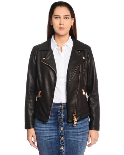 Marina Rinaldi Leather Biker Jacket - Black