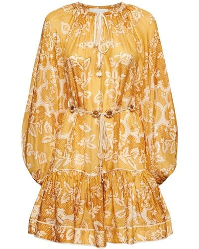 Zimmermann Raie Paisley-print Silk Mini Dress - Yellow