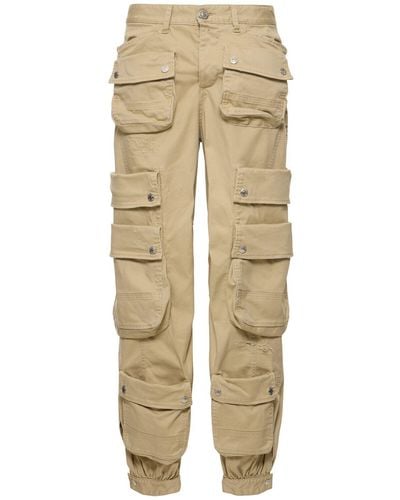 DSquared² Cotton Drill Midrise Wide Cargo Trousers - Natural