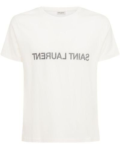Saint Laurent T-shirt en jersey de coton à imprimé logo inversé - Blanc