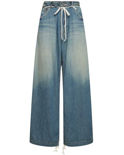 Maison Mihara Yasuhiro Pantaloni leggeri in denim arricciato - Blu