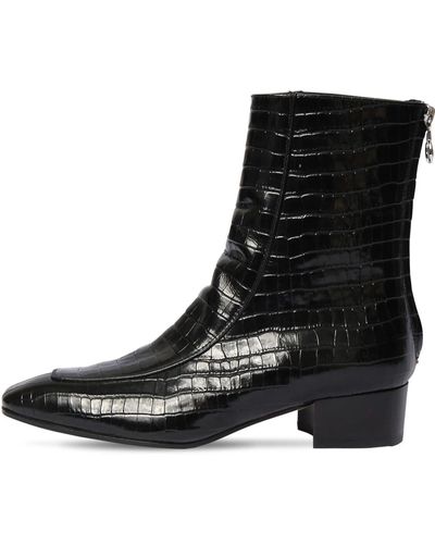 Assembly 35mm Amelia Croc Embossed Leather Boots - Black