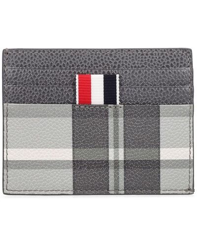 Thom Browne Single Leather Card Holder - Gray