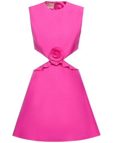 Valentino Wool & Silk Crepe Cutout Rose Mini Dress - Pink