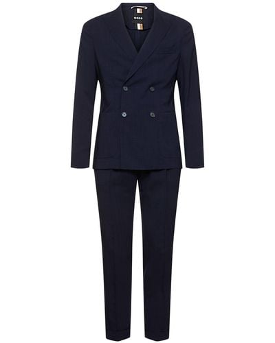 BOSS Hanry Double Breasted Wool Suit - Blau