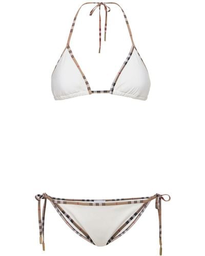 Burberry Bedruckter Triangel-bikini Aus Nylon Mit Karos - Weiß