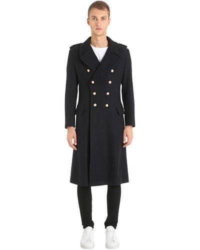 Kent & Curwen Double Breasted Military Wool Coat - Blue
