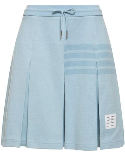 Thom Browne Cotton Jersey Pleated Mini Skirt - Blue