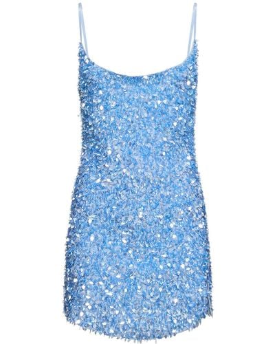 Leslie Amon Romy Embellished Crepe Mini Dress - Blue