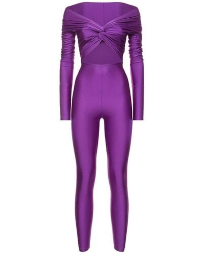 ANDAMANE Kendall Shiny Stretch Lycra Jumpsuit - Purple