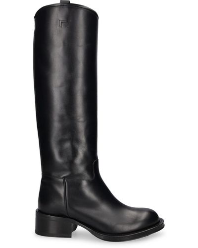 Lanvin 20Mm Medley Leather Riding Boots - Black