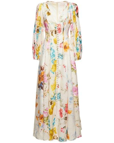 Zimmermann Robe longue en lin floral halcyon - Blanc