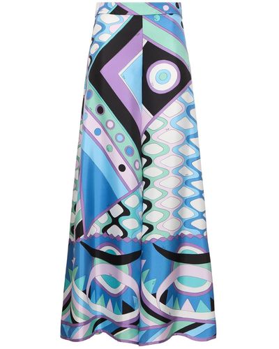 Emilio Pucci Printed Silk Twill Trousers - Blue