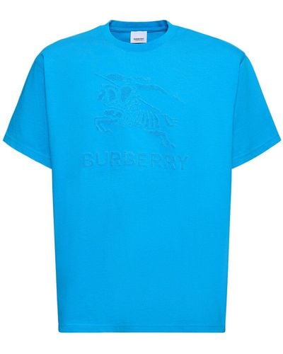 Burberry T-Shirt aus Baumwoll-Jersey mit Logoflockdruck - Blau