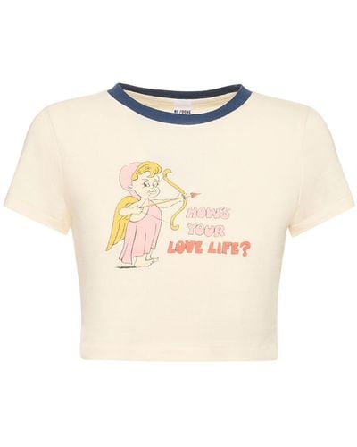 RE/DONE Love Life Printed Cotton Cropped T-shirt - Natural