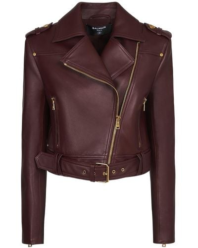 Balmain Leather Biker Jacket - Brown