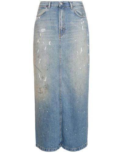 Acne Studios Cotton Blend Denim Midi Skirt - Blue