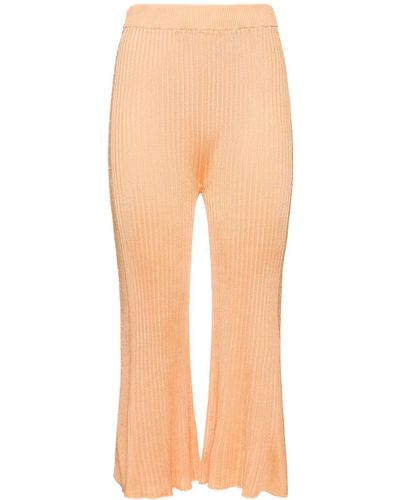 Jil Sander Ribbed Viscose Jersey Flared Crop Pants - Orange