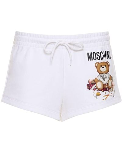 Moschino Logo Printed Cotton Shorts - White