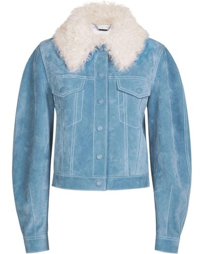 Chloé Leather & Suede Shearling Collar Jacket - Blue