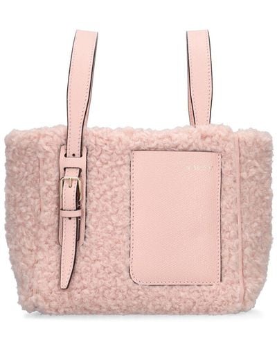 Valextra Mini Bucket Shearling Top Handle Bag - Pink