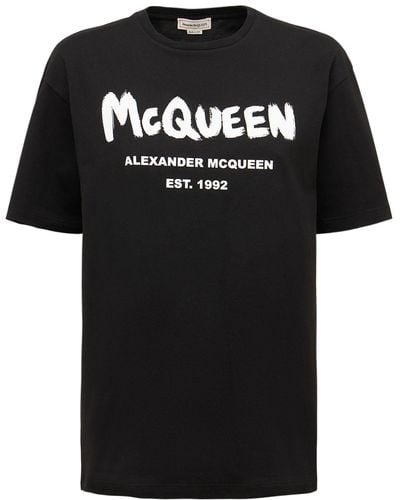 Alexander McQueen Camiseta extragrande de algodón de - Negro