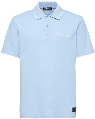 Versace Logo Cotton Piquet Polo - Blue