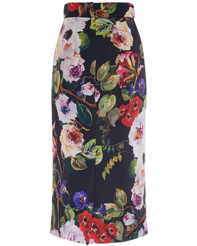 Dolce & Gabbana Silk Blend Charmeuse Printed Midi Skirt - Multicolor