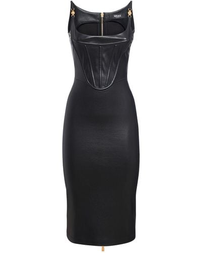 Versace Shiny Leather Bustier Midi Dress - Black