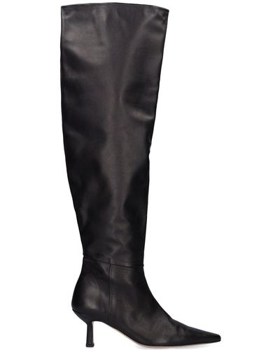 BY FAR 75mm Hohe Overkneestiefel Aus Leder "meaghan" - Schwarz