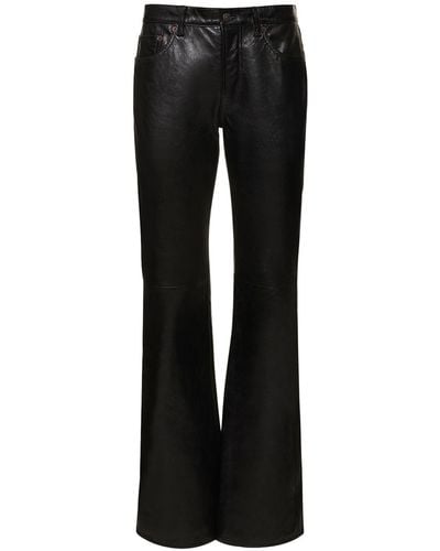 Acne Studios Mid Rise Straight Leather Trousers - Black