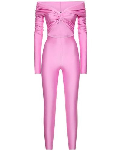 ANDAMANE Kendall Shiny Stretch Lycra Jumpsuit - Pink