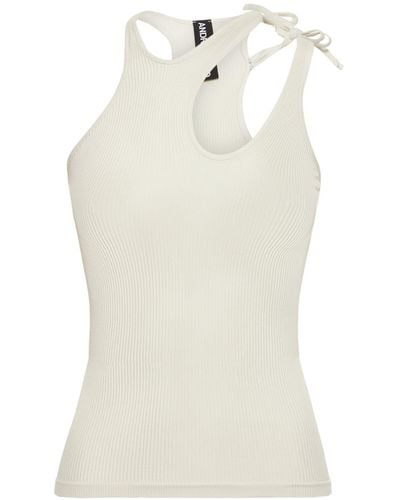 ANDREADAMO Ribbed Jersey Top W/ Double Straps - Natural