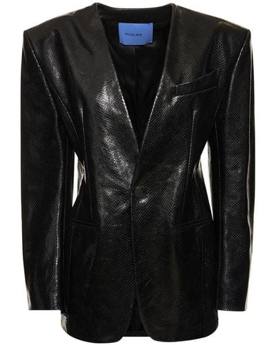 Mugler Single Breasted Leather Jacket - Black