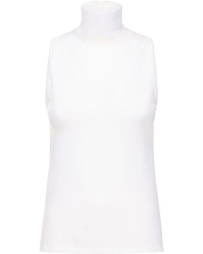 Alberta Ferretti Wool Knit Sleeveless Turtleneck Top - White