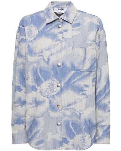 MSGM Printed Cotton Blend Shirt - Blue