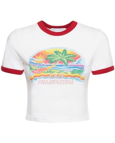Casablancabrand Casa Phantastica Print Cropped T-shirt - White