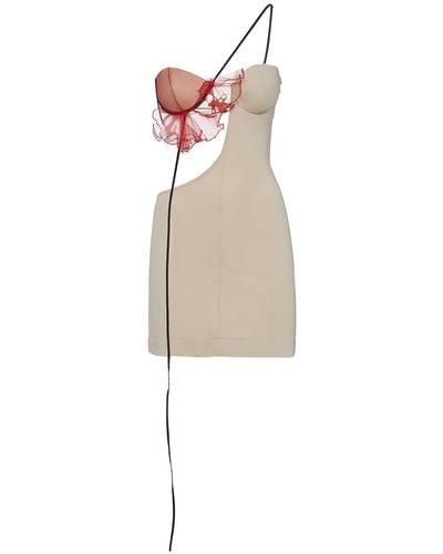 Nensi Dojaka Jersey Mini Dress W/ Tulle Insert - White